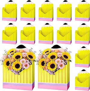 12 Pcs Pencil Teacher Appreciation Gifts Florist Bouquet Envelope Boxes Paper Stripe School Teach... | Amazon (US)