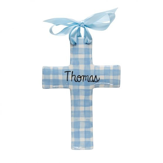 Caroline & Co Hand Painted Large Plaid Cross – Blue | The Tot