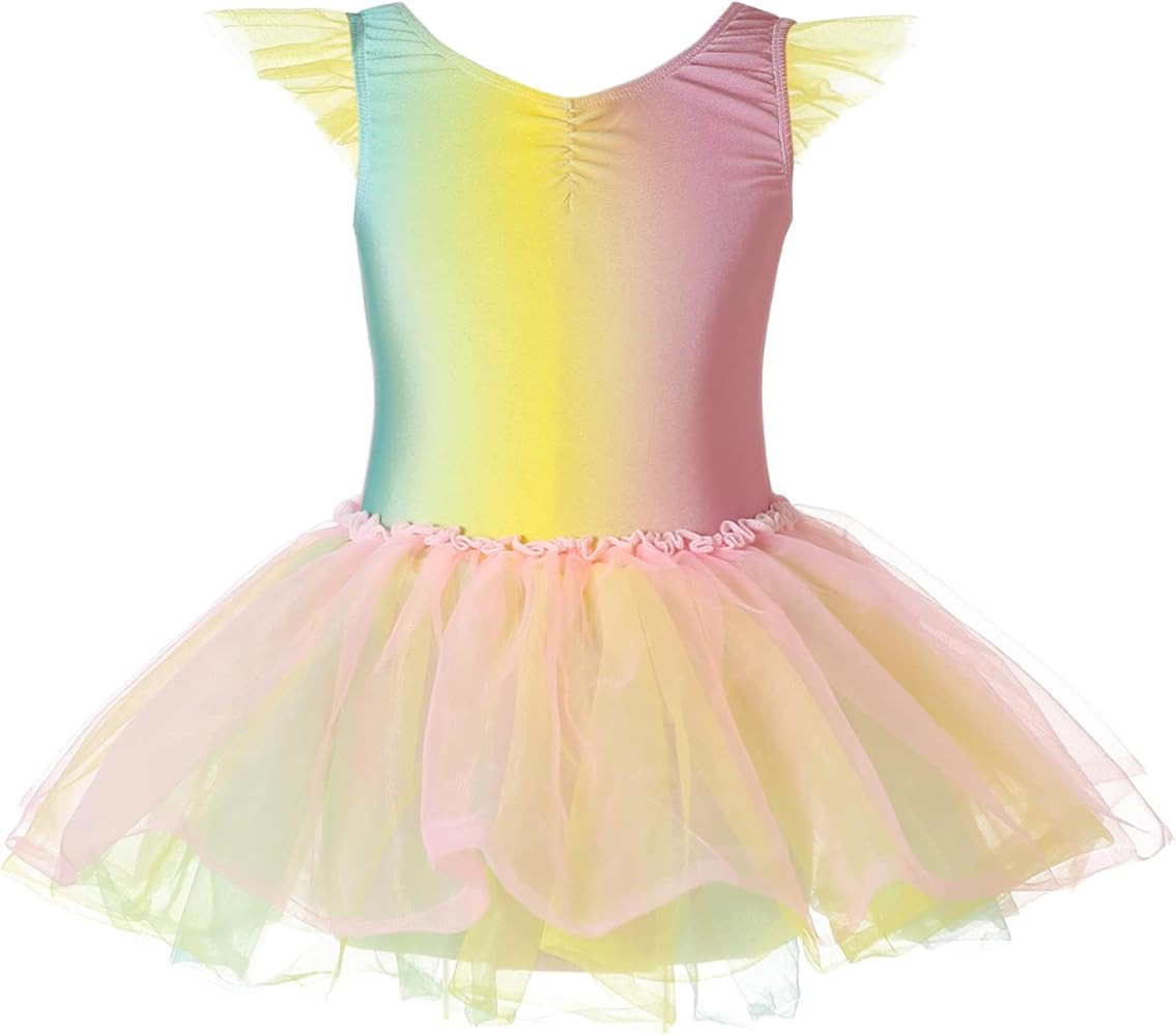 Phineein Girls Ballet Leotard with Skirt - Shiny Sparkle Tutu Dress, Ruffle Sleeve Dancewear for ... | Amazon (US)