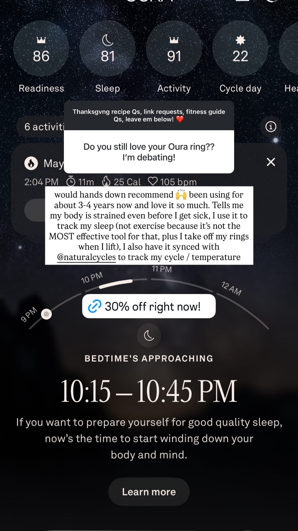 would hands down recommend 🙌 been using for about 3-4 years now and love it so much. Tells me my body is strained even before I get sick, I use it to track my sleep (not exercise because it’s not the MOST effective tool for that, plus I take off my rings when I lift), I also have it synced with @naturalcycles to track my cycle / temperature