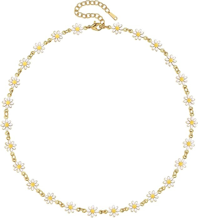 Cute Flower Necklace for Women 18K Gold Plated Dainty Daisy Flower Pearl Choker Necklace for Wome... | Amazon (US)