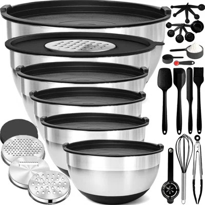 Stainless Steel Mixing Bowls With Lids Set - Premium 30Pcs With 6Pc Metal Bowl Set For Kitchen, 3 Graters, Airtight Lids, Non-Slip Bases & Silicone Ut | Wayfair North America