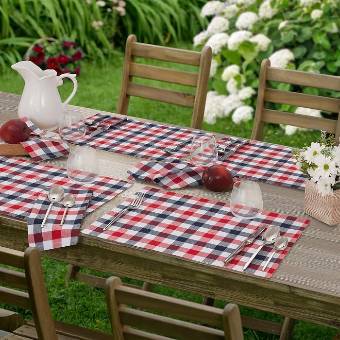 Home Bargains Plus Patriotic Gingham Fabric Placemats, Set of 4 | Amazon (US)