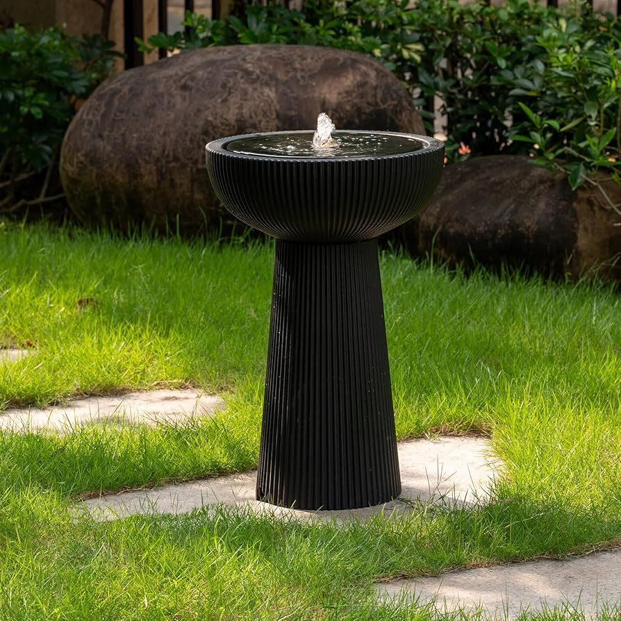 23.23" H Outdoor Water Fountain Made with Eco-Friendly Recyclable Materials, Polyethylene Bird Bath Bubbler Water Fountain Outdoor, Garden Decor with LED Light & Pump for Patio (Black) | Amazon (US)