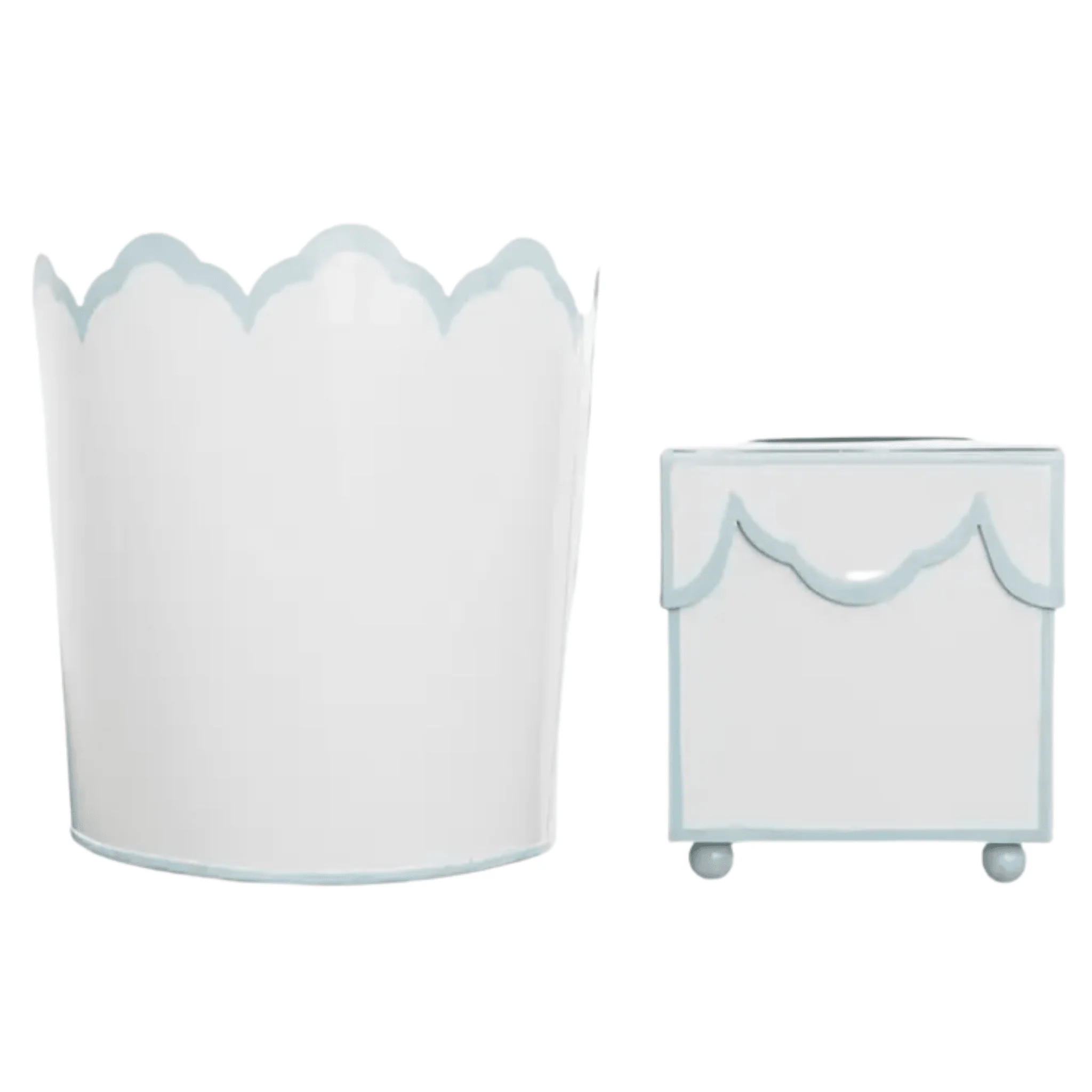 Ivory Scalloped Wastepaper Basket & Tissue Set With Pale Blue or Green | The Well Appointed House, LLC