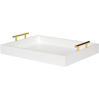 Kate and Laurel Lipton Decorative Tray with Polished Metal Handles, White and Gold | Amazon (US)