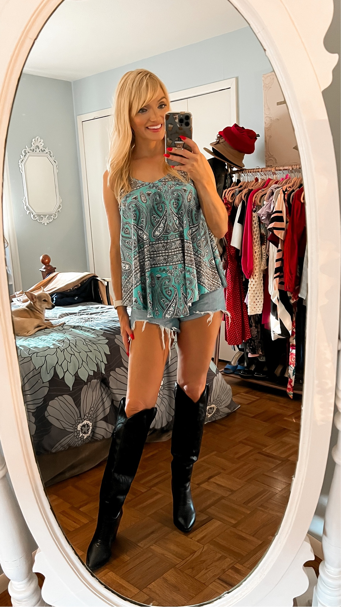 Paisley seing tunic tank top only $15.99! Limited sizes in this print but other colors and prints available - cowboy boots - Levi’s 501 denim shorts - summer outfit - country concert outfit - country outfit - Amazon Fashion - Amazon finds 

#LTKsalealert #LTKSeasonal #LTKunder50