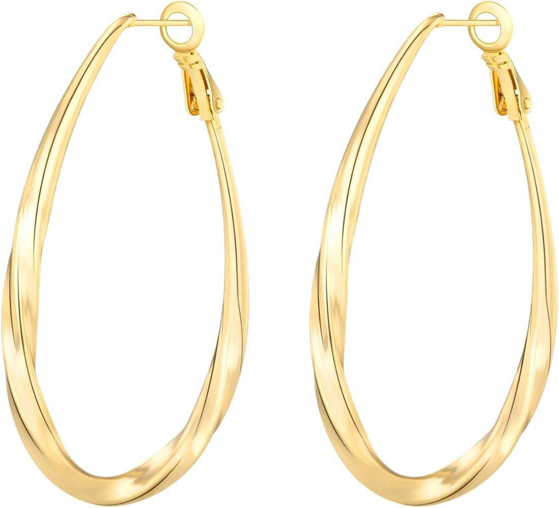 Large Gold Hoop Earrings for Women Trendy 14k Gold Plated 925 Sterling Silver Post Oval Hoop Earr... | Amazon (US)