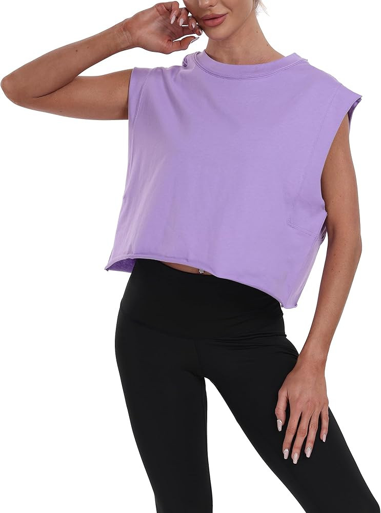 Carpetcom Women's Workout Tank Top Crop Tops Cropped Athletic Gym Muscle Shirts | Amazon (US)