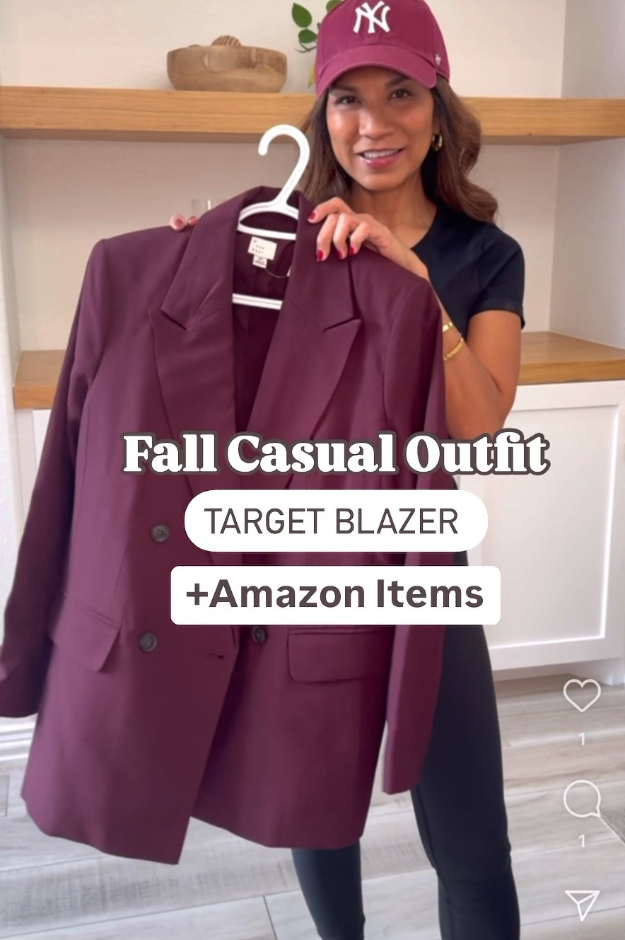 Blazer in XS oversized fit.
Leggings in small., 25” length.. 
Black tee with side ruching in small(comes in 2-pack).
Adidas sneakers size down. I’m normally size 8 in Nike and I got 7.5 in this pair. 
Lip shade: Turned On
Puffer bag lulu look for less( I also liked the Lululemon one which I also have); 
Yankee hat and accessories all linked. 
Amazon finds, fall outfits, fashion over 50, midlife fashion, petite fashion, vacation outfits, Target style, casual outfit, fall outfit, everyday style, fashion over 40.

#LTKVideo #LTKOver40 #LTKSaleAlert