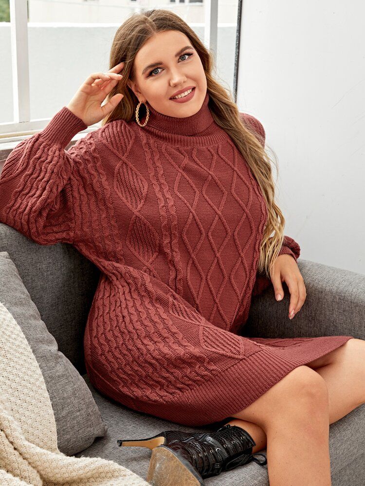 Plus Cable Knit Ripped Sweater Dress | SHEIN