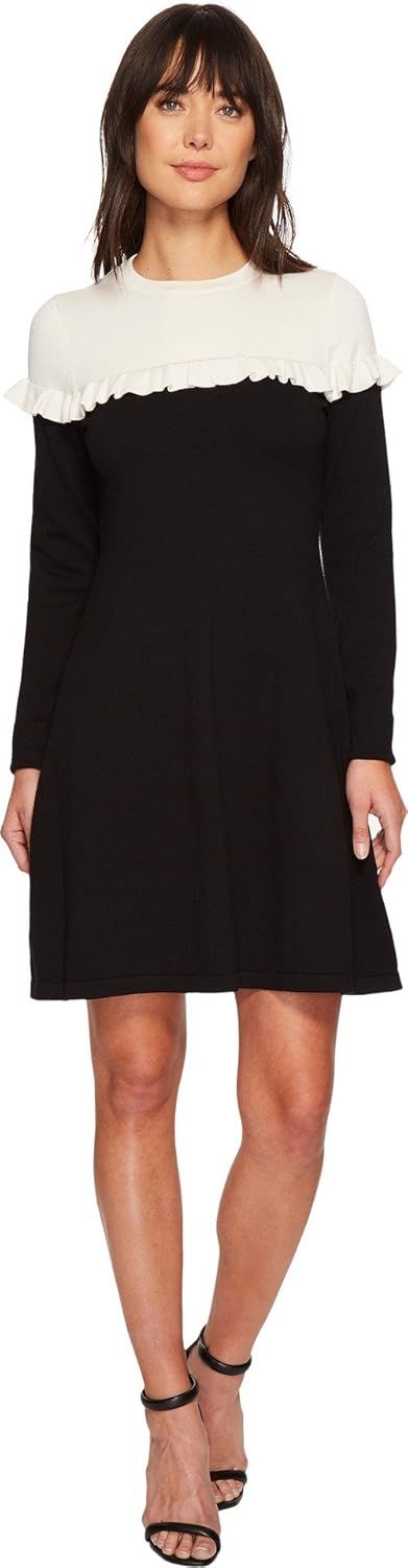 CeCe Long Sleeve Color Block Sweater Dress w/Ruffle Antique White SM | Amazon (US)