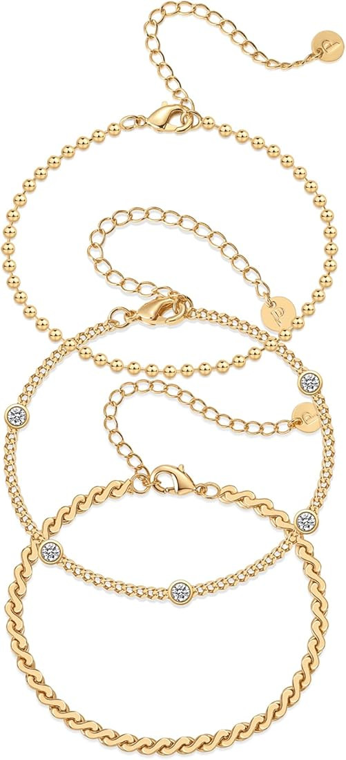 PAVOI 18K Gold Plated Chain Bracelet Pack for Women | Jewelry Set of 5 Stackable Bracelets Paperc... | Amazon (US)