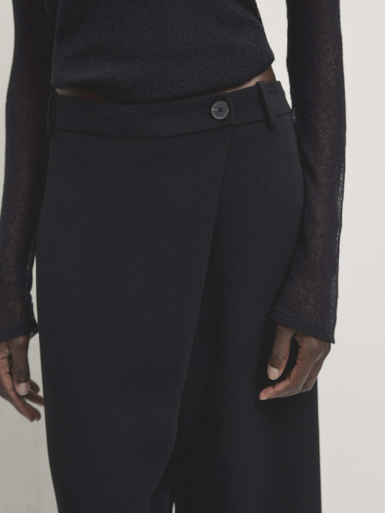 Black wool blend pareo trousers | Massimo Dutti UK