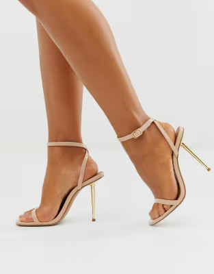 ASOS DESIGN Nation metal heel barely there heeled sandals in beige | ASOS US