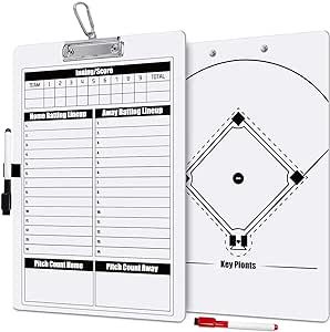 JIESENG Dry Erase Coach Clipboard for Baseball Coaches Clipboard with Feature Double-Sided Baseba... | Amazon (US)