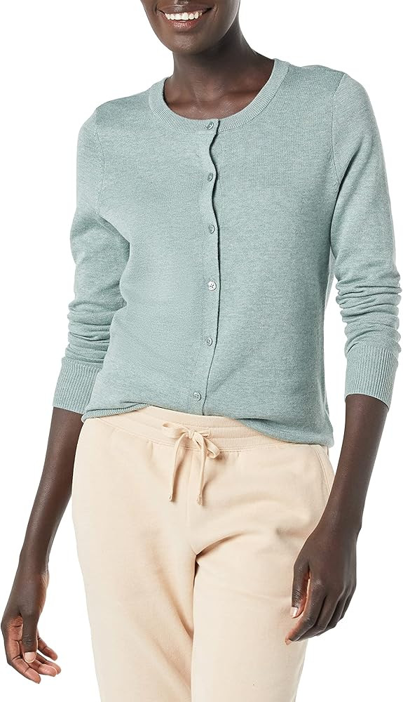 Amazon.com: Amazon Essentials Women's Lightweight Crewneck Cardigan Sweater (Available in Plus Si... | Amazon (US)