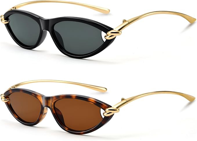 Bouryo Retro Cat Eye Sunglasses for Women Trendy Cateye Designer Sun Glasses with Gold Metal Temp... | Amazon (US)