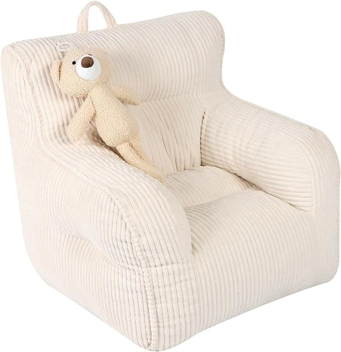 Kids Bean Bag Chair with a Plush Bear, Comfy Toddler Chair for Boys and Girls, Beige | Amazon (US)