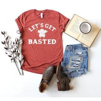 Lets Get Basted Shirt, Funny Thanksgiving Tshirt, Feast Mode, Fall Shirt Women, Gobble Til You Wobbl | Etsy (US)