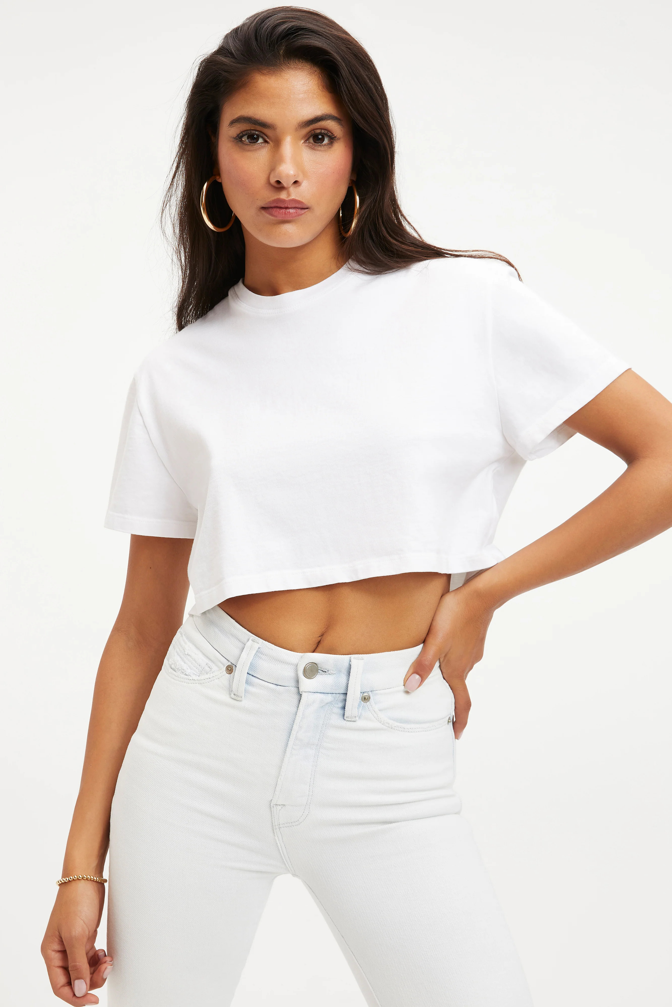 COTTON CROPPED TEE | WHITE001 | Good American