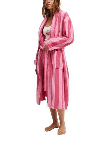 FOMOYUU Womens Robe Plush Fluffy Cute Comfy Long Bathrobe Warm Fleece Thick Nightgown Striped Graphic Housecoats (Coral Red, M) | Amazon (US)