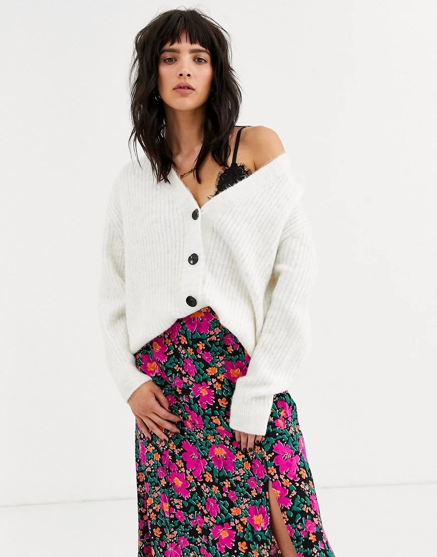 Topshop rib cardigan in oatmeal-Beige | ASOS (Global)