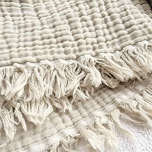 100% Organic Muslin Cotton Throw Blanket for Couch Adults, Kids, 4-Layer Plant Dyed Yarn, Soft Br... | Amazon (US)