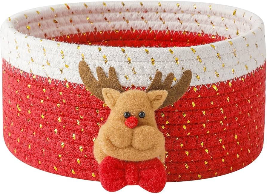 INough Red Gift Baskets Woven Christmas Baskets Empty with 3D Reindeer Design, Christmas Basket f... | Amazon (US)