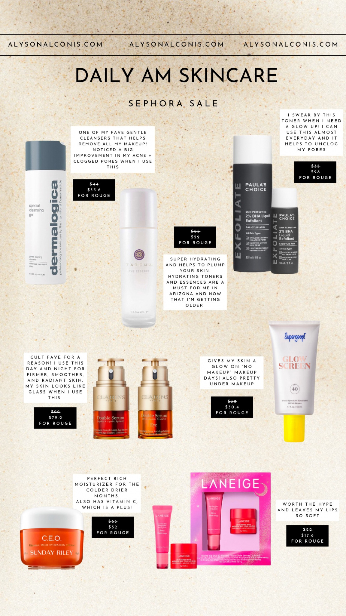 Sephora sale is here!

Use code TIMETOSAVE for 15% off for VIB members 

This are my daily AM skincare faves. My skin is easily congested but I so rely on lots of moisturizing products and am focused on anti-aging skincare

Dermalogica special cleansing gel
Tatcha the essence
Paula’s choice BHA exfoliant
Clarins double serum
Supergoop glow screen
Laneige lip sleeping mask 

Sephora sale am skincare, millennial Sephora sale skincare, mid-30s Sephora sale skincare 