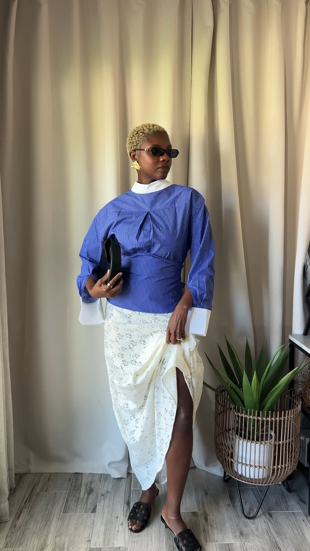 Rework your oversized button up shirts! White lace maxi skirt, blue striped button up shirt with white cuffs and collar.

#LTKdayinmylife #LTKootd #LTKgrwm