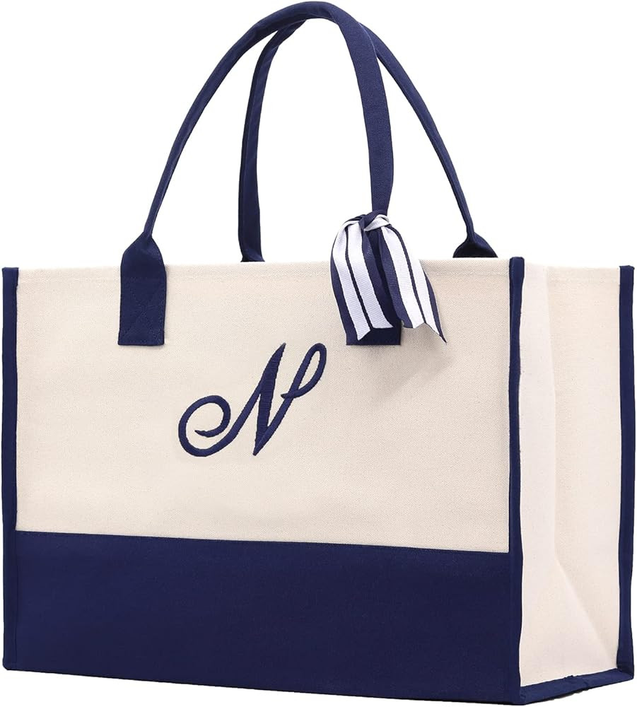 Premium Quality Personalized Gift Monogram Initial 100% Cotton Chic Tote Bag with Customize Optio... | Amazon (US)