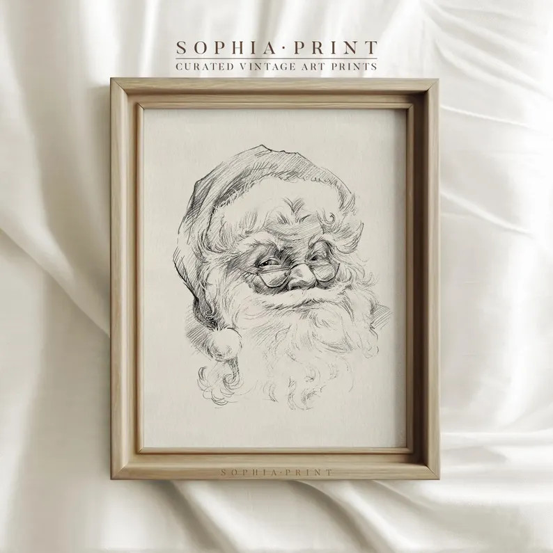 Santa Claus Sketch Art, Father Christmas Drawing Art Print, Christmas Sketch Art Print, Winter Ar... | Etsy (US)
