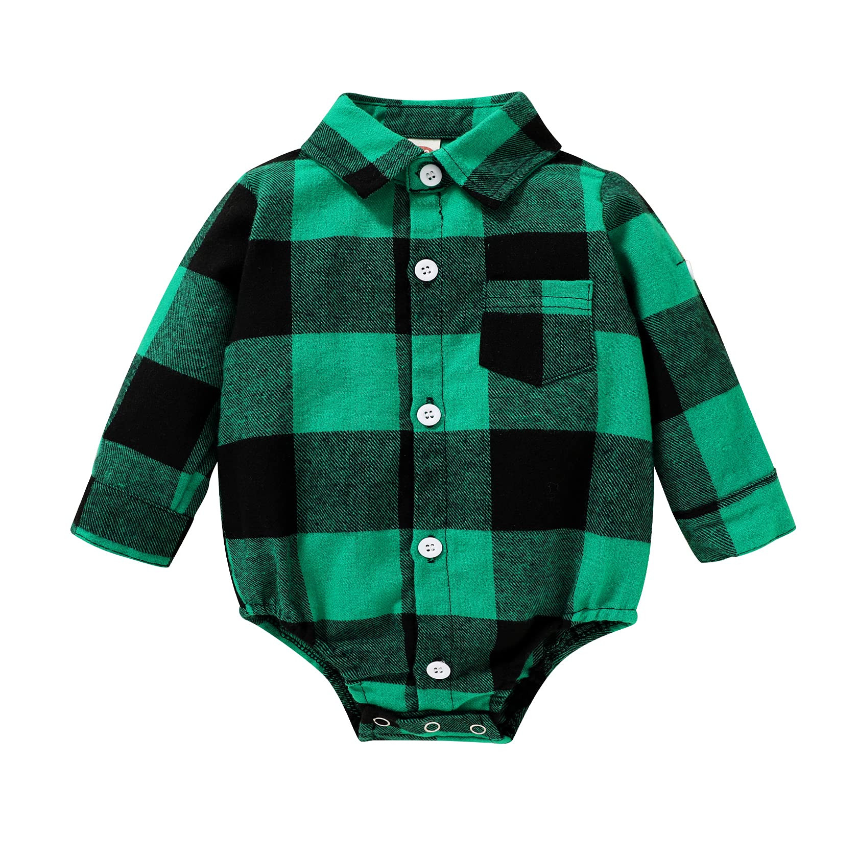  Plaid Outfit Flannel Romper Tops Infant Long Sleeve Button Down Plaid Casual Bodysuit Clothes | Amazon (US)