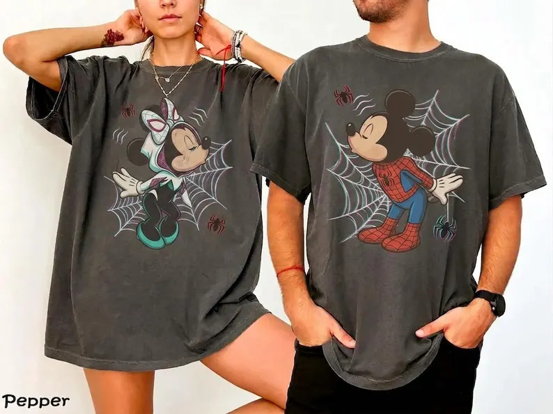 Mickey Spider-Man Minnie Spider-Gwen T-Shirt Retro Disney Couple Matching Tee Comfort Colors Disn... | Etsy (Global)