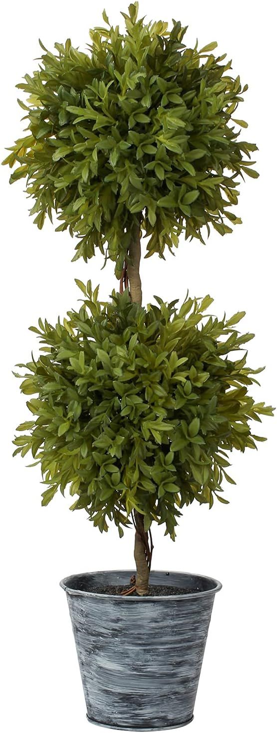 PLANT Artificial Boxwood Topiary Tree Double Ball Fake Leave Potted Plants with Galvanized Pot fo... | Amazon (US)