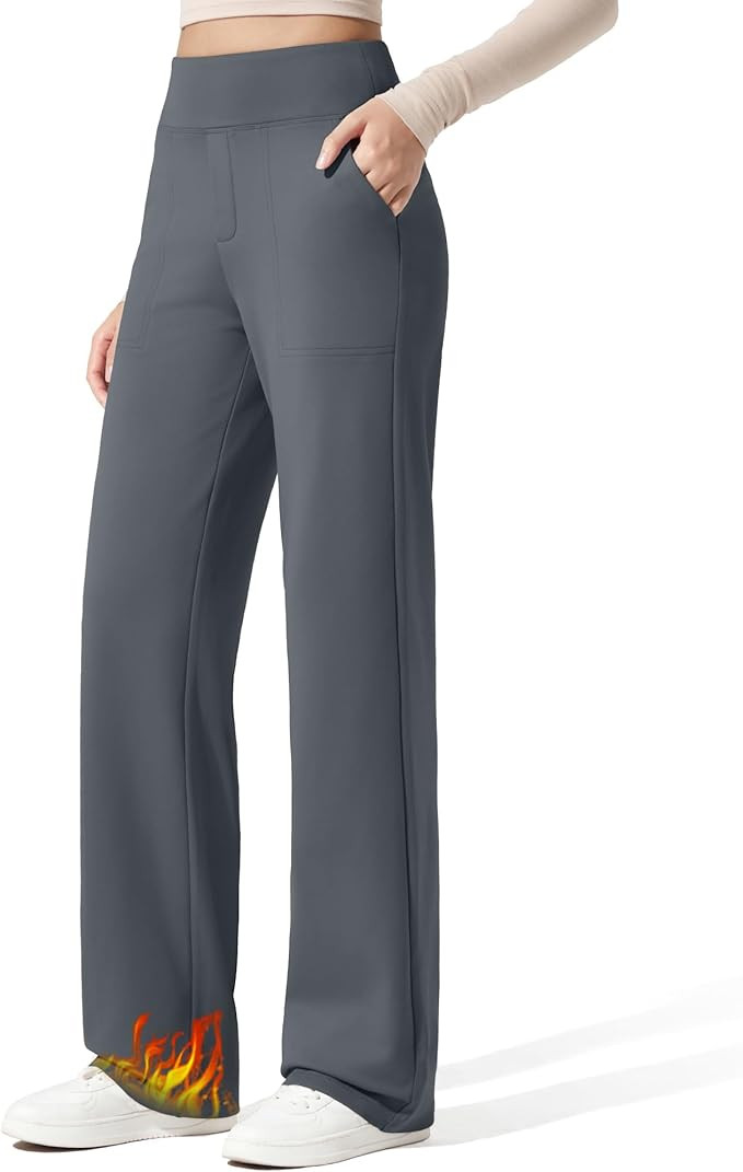 G4Free Women Fleece Lined Pants with Pockets Wide Leg Winter Thermal Work Trousers Dressy Casual ... | Amazon (US)