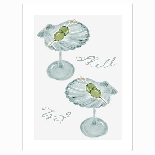 Seashell Martini Print, Dirty Martini Art Print,Bar Cart Art Print, Cocktail Art Print, Oyster Print, Shell Art Print，Restaurant Kitchen Bar Bar Cart Wall Decor 24x36inch Unframed | Amazon (US)