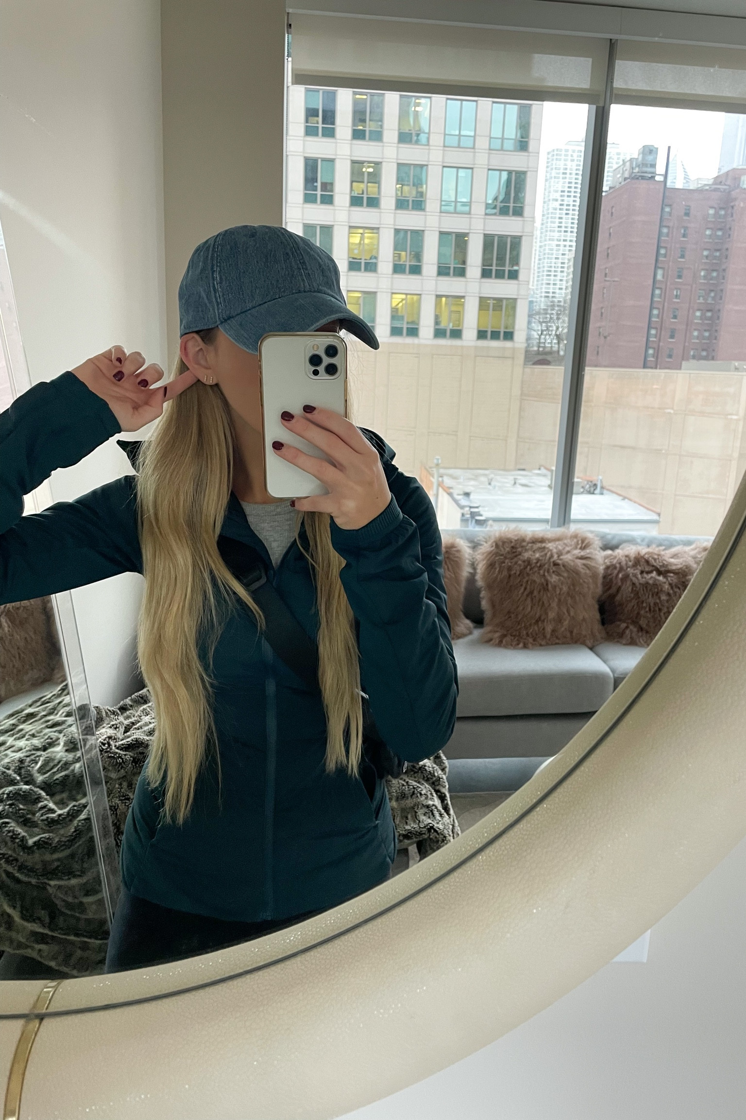 Puffer Jacket, baseball Hat, dainty studs, everyday earrings, 
Lululemon. 
Aritzia hat
Lululemon belt bag 
loungewear#LTKfit 

#LTKfitness #LTKstyletip #LTKtravel