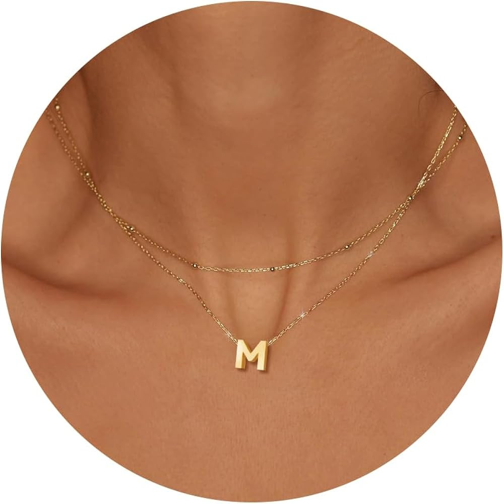 Initial Necklaces for Women, Dainty 18K Gold Plated Layered Initial A-Z Pendant Necklace Choker N... | Amazon (US)