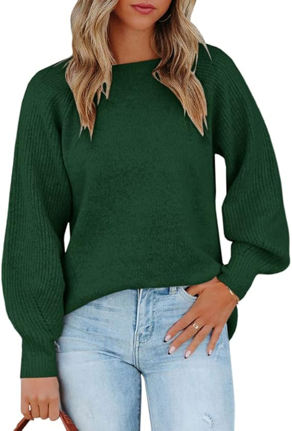 Sovelen Women's Puff Long Sleeve Sweaters Oversized Crewneck Chunky Knit Loose Pullover Sweater T... | Amazon (US)