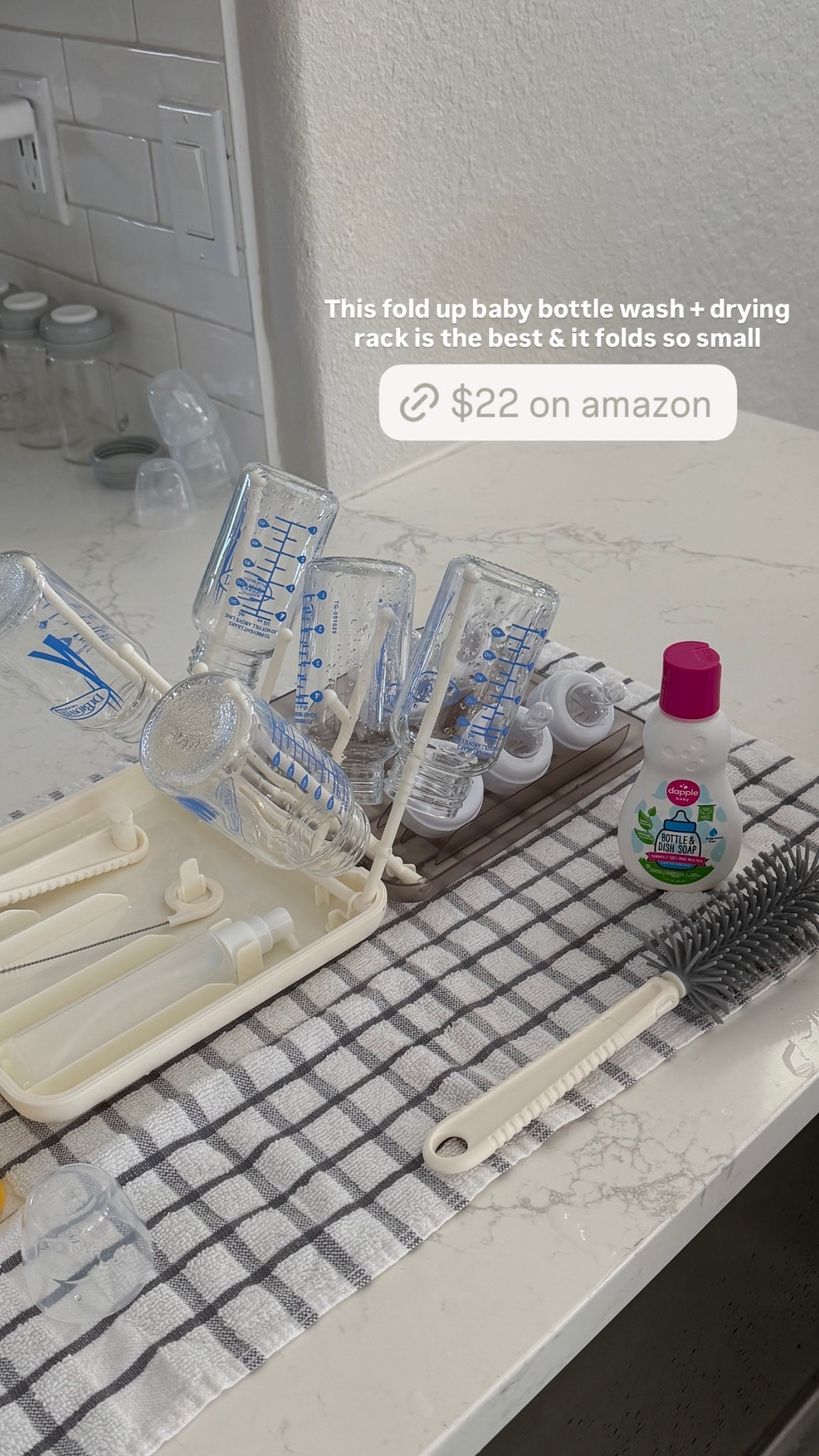 This fold up baby bottle wash + drying rack is the best & it folds so small