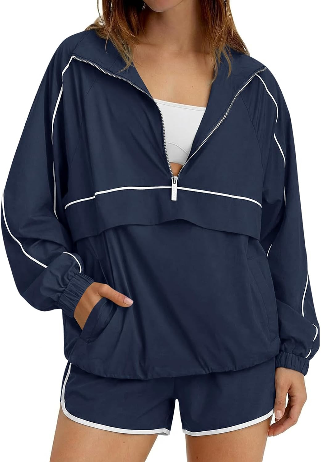 Fisoew Womens 2 Piece Set UPF 50+ Windbreaker Pullover Athleisure Short Set | Amazon (US)