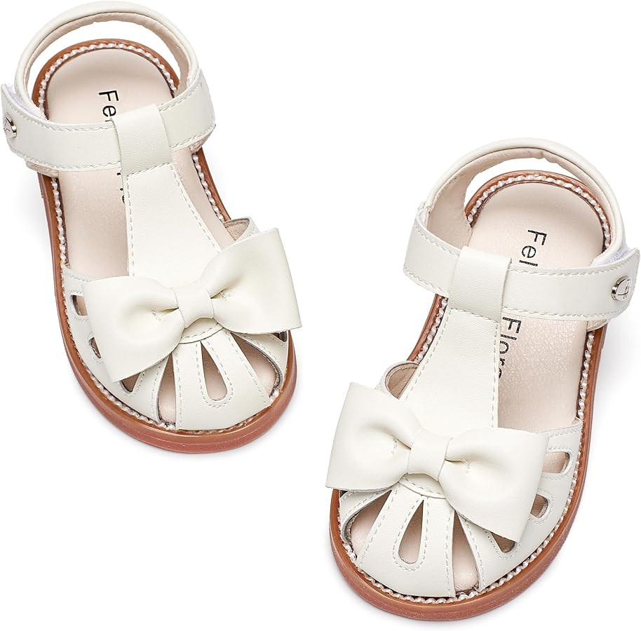 Felix & Flora Toddler Girls Sandals Soft Rubber Princess Flat Shoes Flower Girl Shoes | Amazon (US)