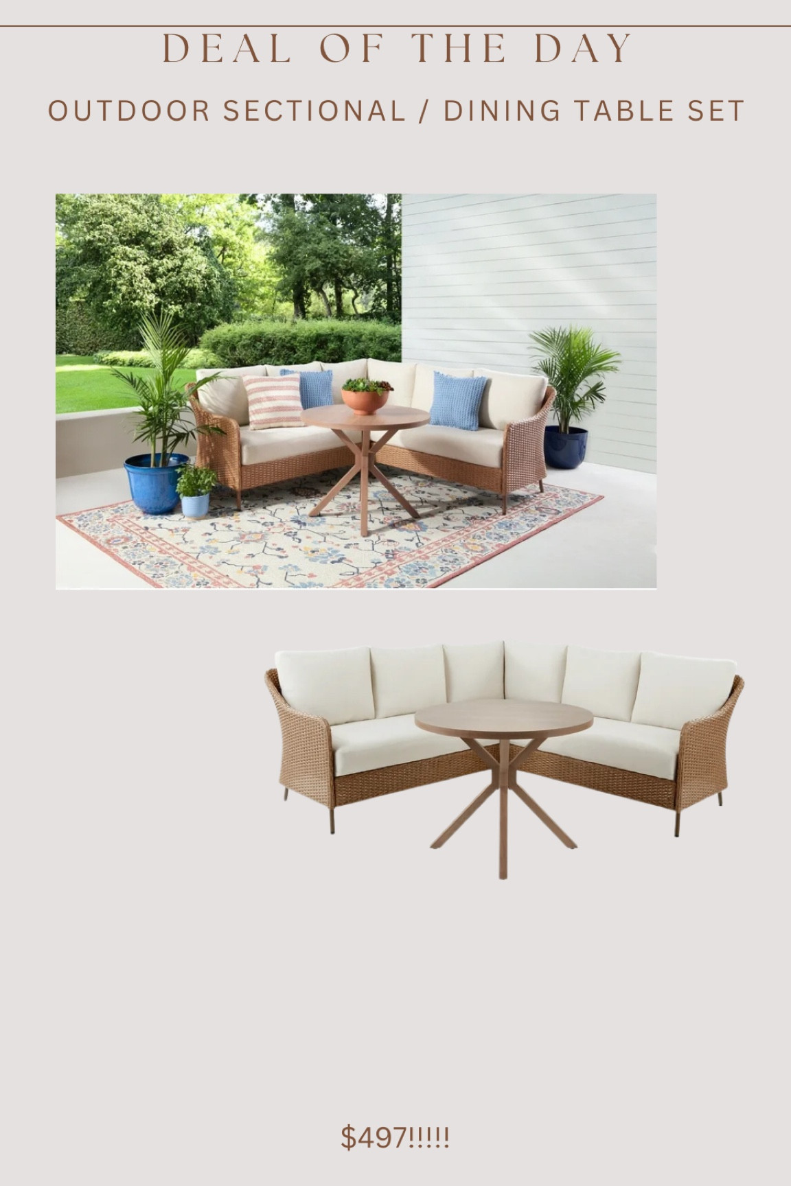 This gorgeous outdoor sectional & table can be used as a dining set or sectional set! Amazing price for this size of sectional & dining table!!! 😍🙌🏻

#LTKSaleAlert #LTKHome #LTKSeasonal