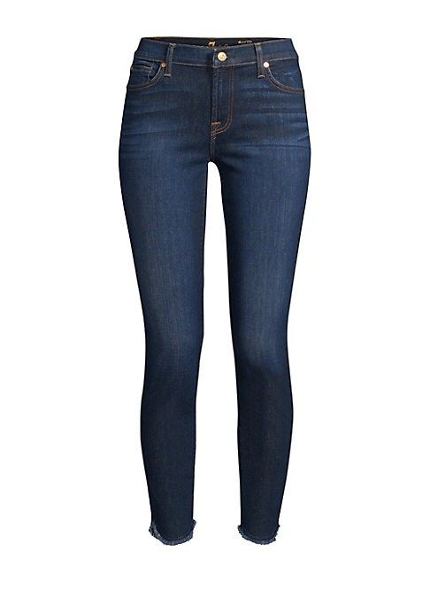 7 For All Mankind Women's Mid-Rise Raw Hem Ankle Skinny Jeans - Midnight Moon - Size 27 (4) | Saks Fifth Avenue