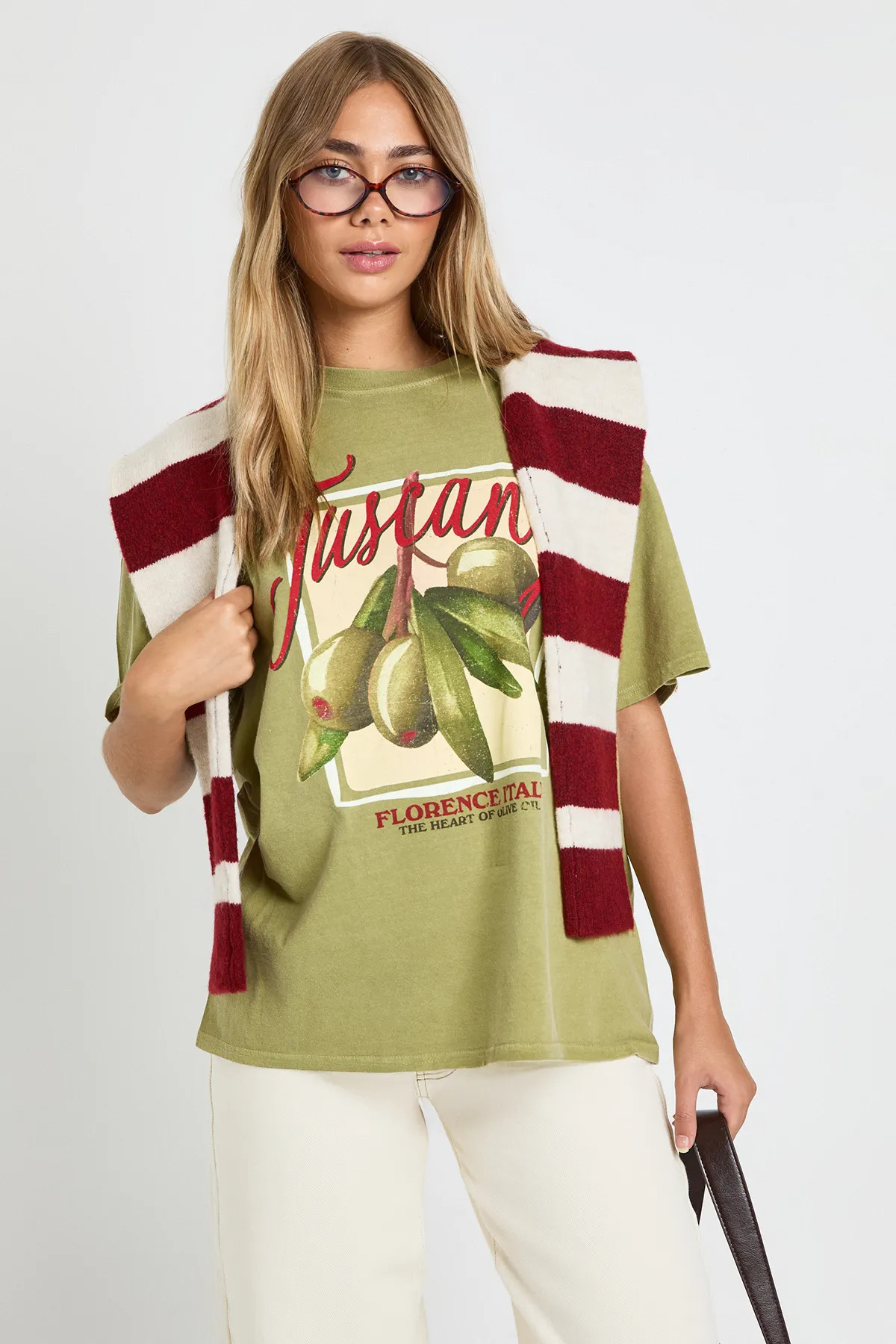 Olive Tuscany Olives Printed Overdyed T-Shirt | Boohoo | Boohoo.com (UK & IE)