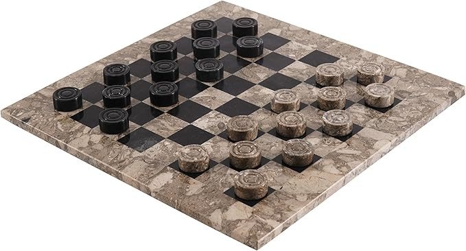 Marble Checkers Board Game 15 Inches Oceanic and Black Handmade 2 Player Tournament Checker Set -... | Amazon (US)