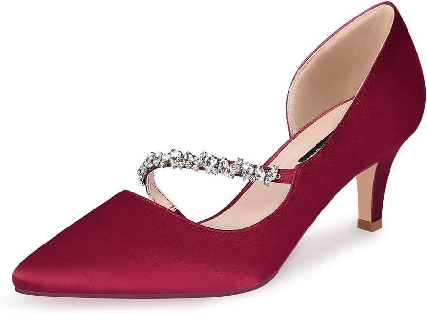 ERIJUNOR Women Mid Kitten Heels Closed Pointy Toe D’Orsay Pumps Wedding Party Shoes | Amazon (US)