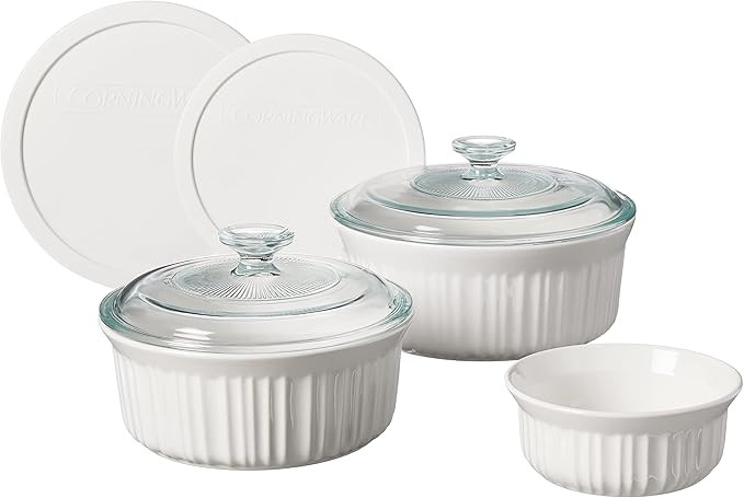 CorningWare French White 7-Pc Ceramic Bakeware Set with Lids Chip and Crack Resistant Stoneware B... | Amazon (US)